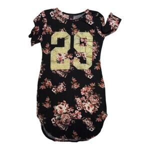 Pinc Kids T-shirt Jersey Dress Black Floral Girls Size 14